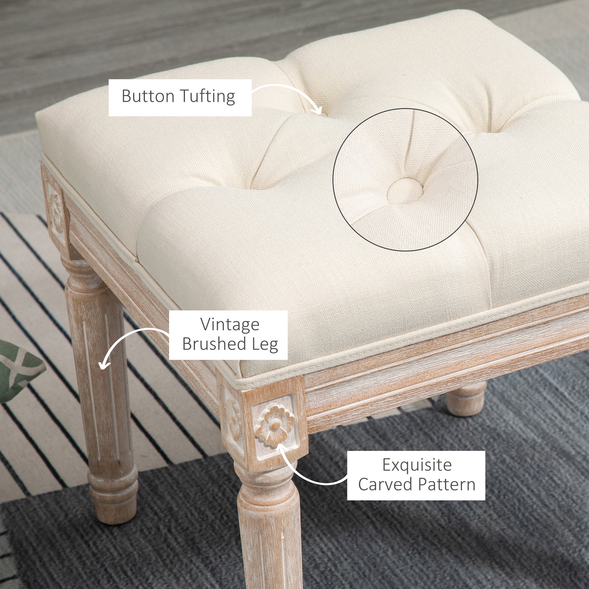 Banc Ottoman Vintage Repose-pieds avec Siège Capitonné