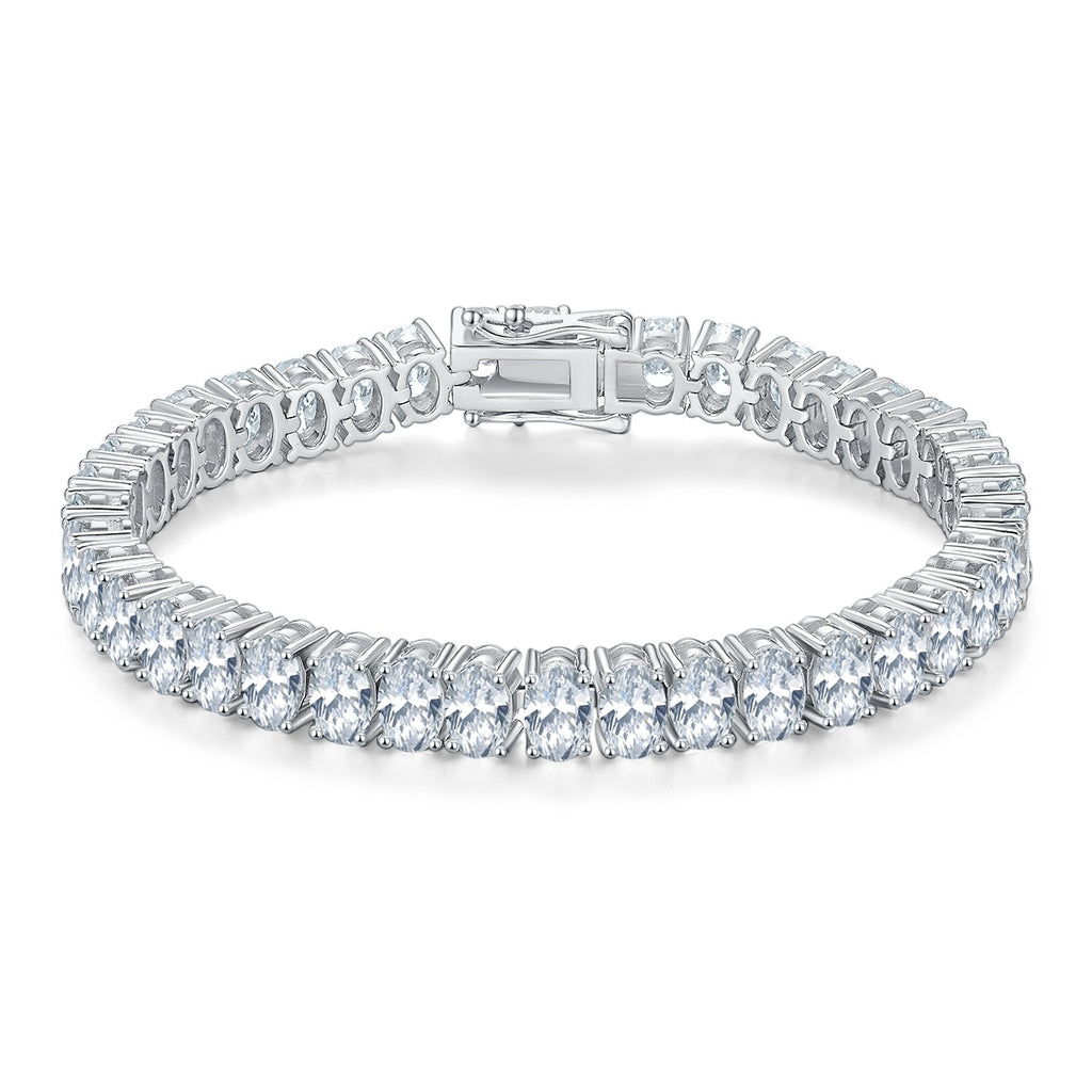 Bracelet tennis moissanite ovale 6x4 mm S925 argent sterling D VVS1 platine 16-18-20 cm