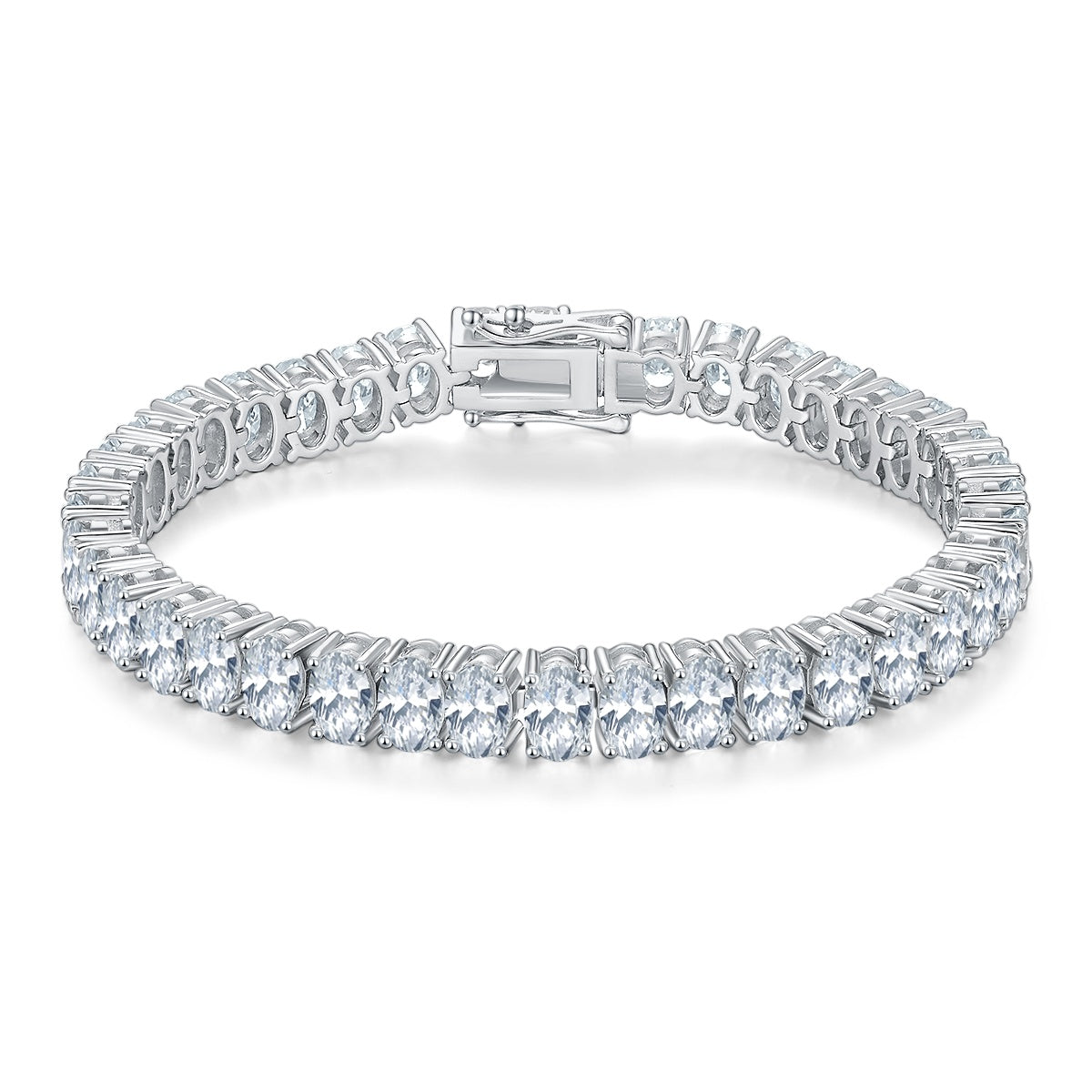 Bracelet tennis moissanite ovale 6x4 mm S925 argent sterling D VVS1 platine 16-18-20 cm