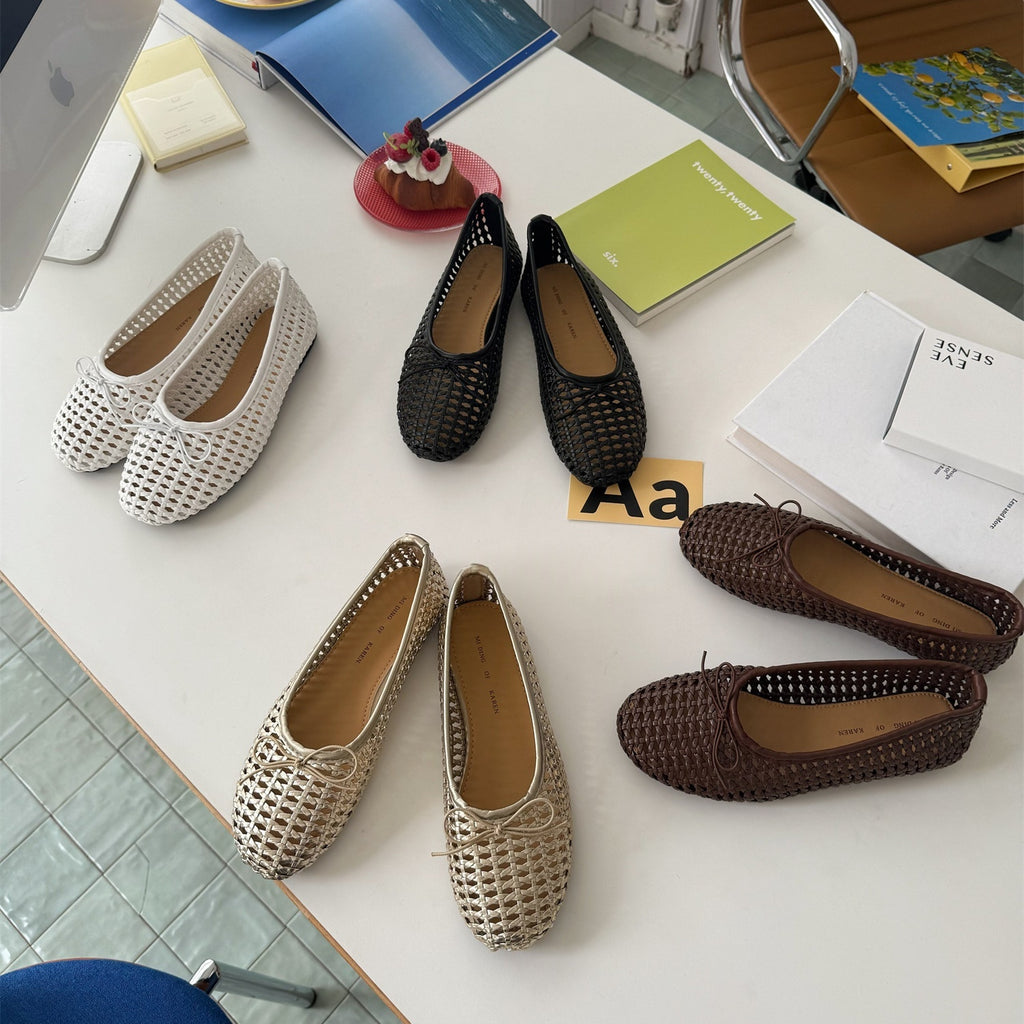 Chaussures plates ajourées respirantes pour femmes avec détail nœud papillon