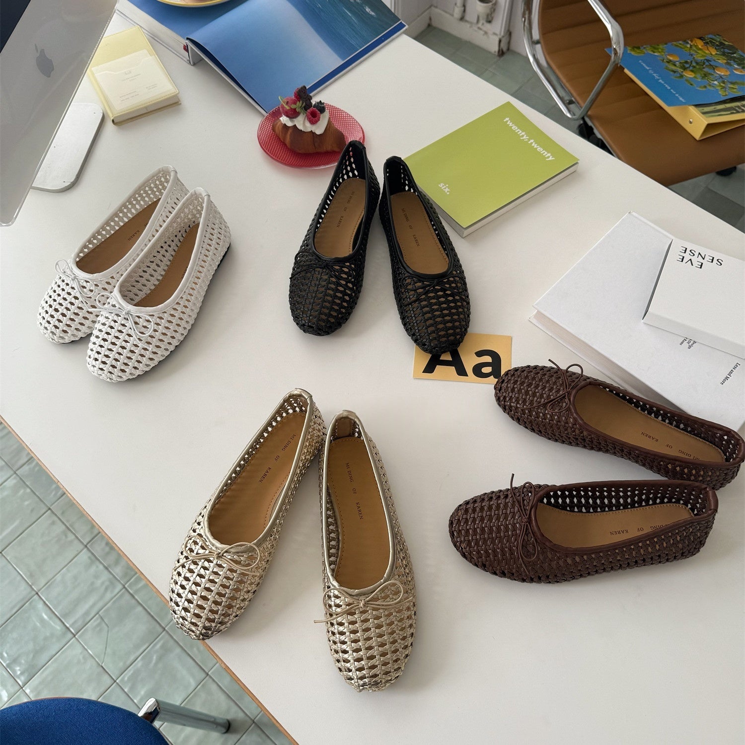 Chaussures plates ajourées respirantes pour femmes avec détail nœud papillon