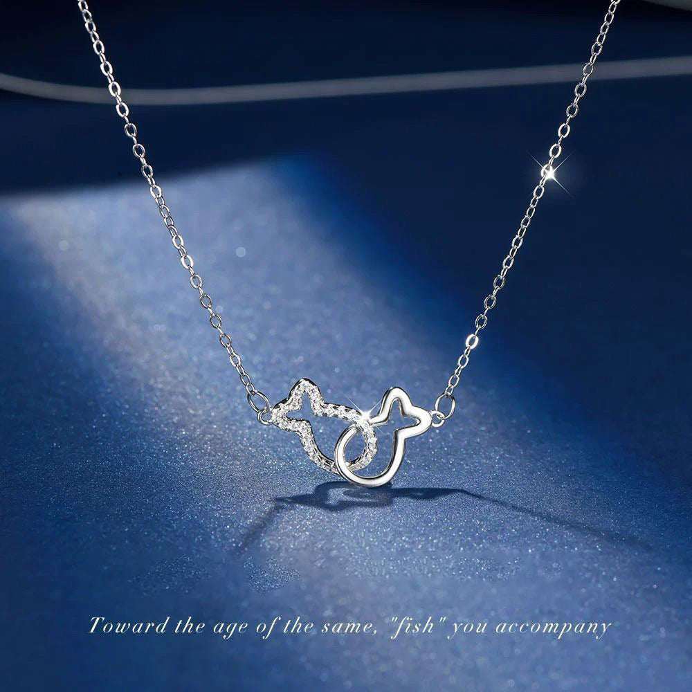 Collier Poisson Creux & Pavé en Argent Sterling 999, Style Élégant et Tendance, Cadeau Idéal Anniversaire et Fêtes