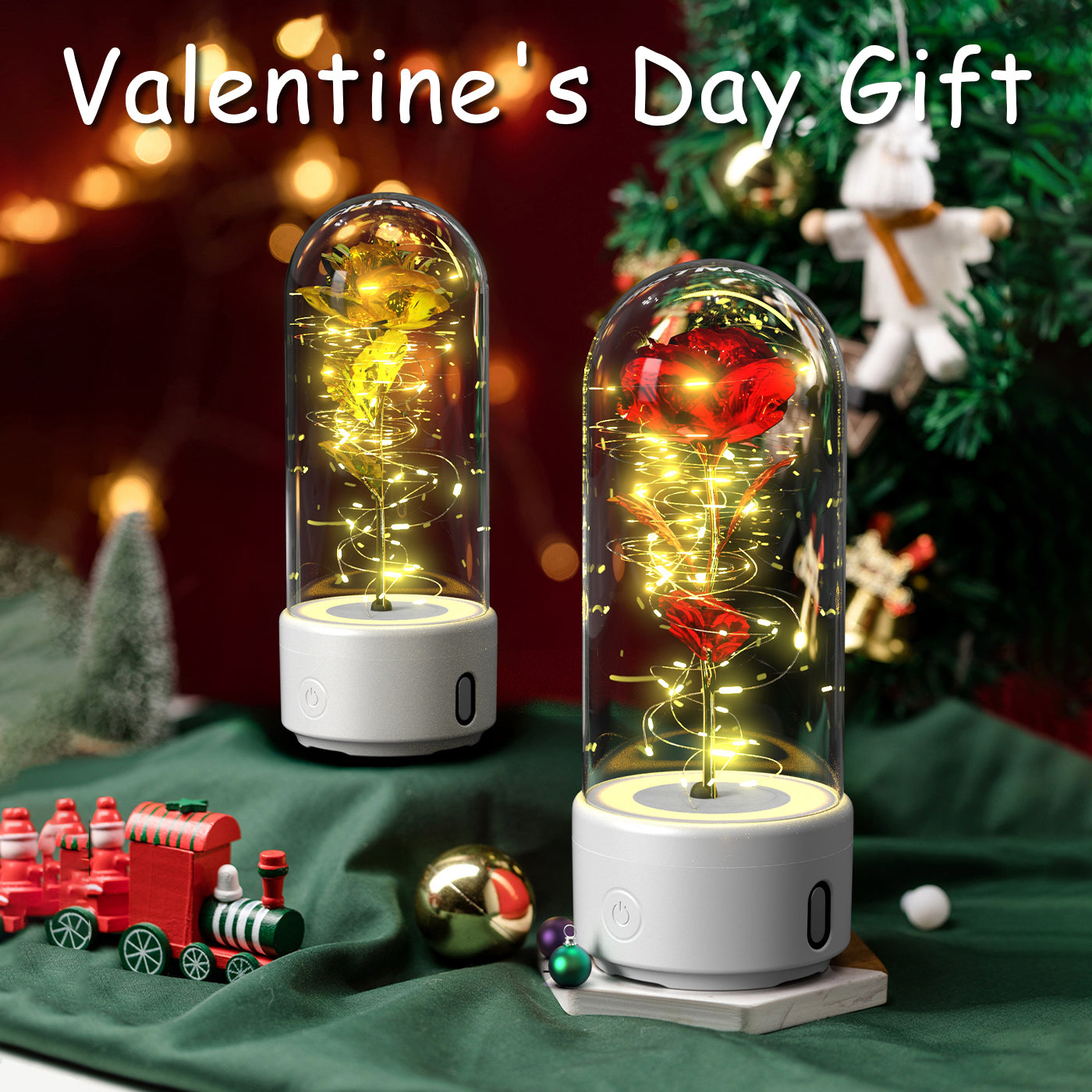 Lampe LED 2 en 1 Créative Rose Éternelle et Enceinte Bluetooth, Cadeau Saint-Valentin - IVOIRART.COM