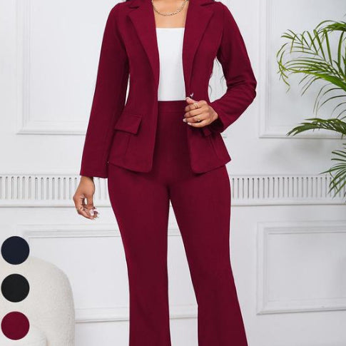 Ensemble Femme Tendance Blazer Uni et Pantalon de Costume Élégant 80 caractères