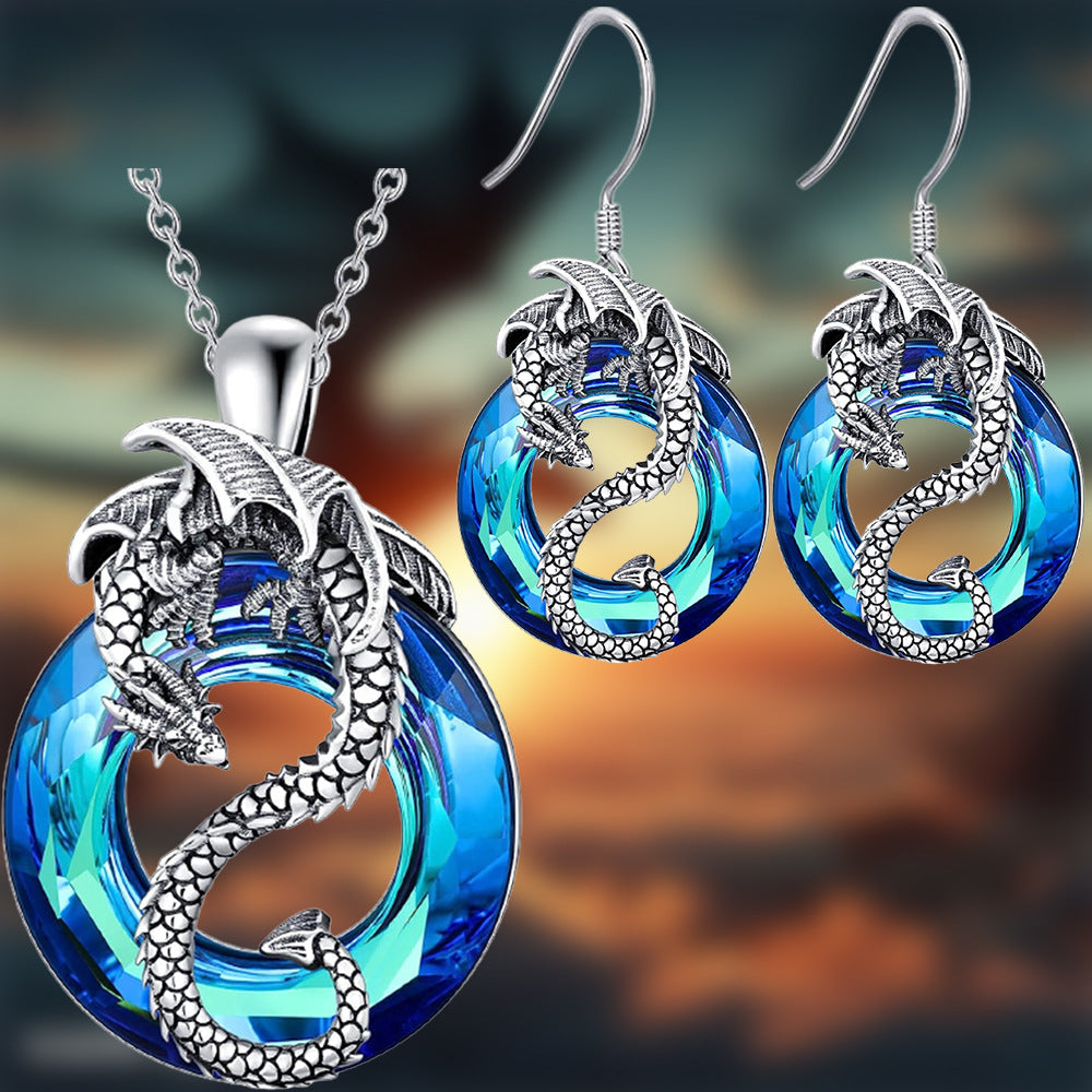 Ensemble Collier Anneau Cristal Creux Dragon Volant et Boucles d'Oreilles