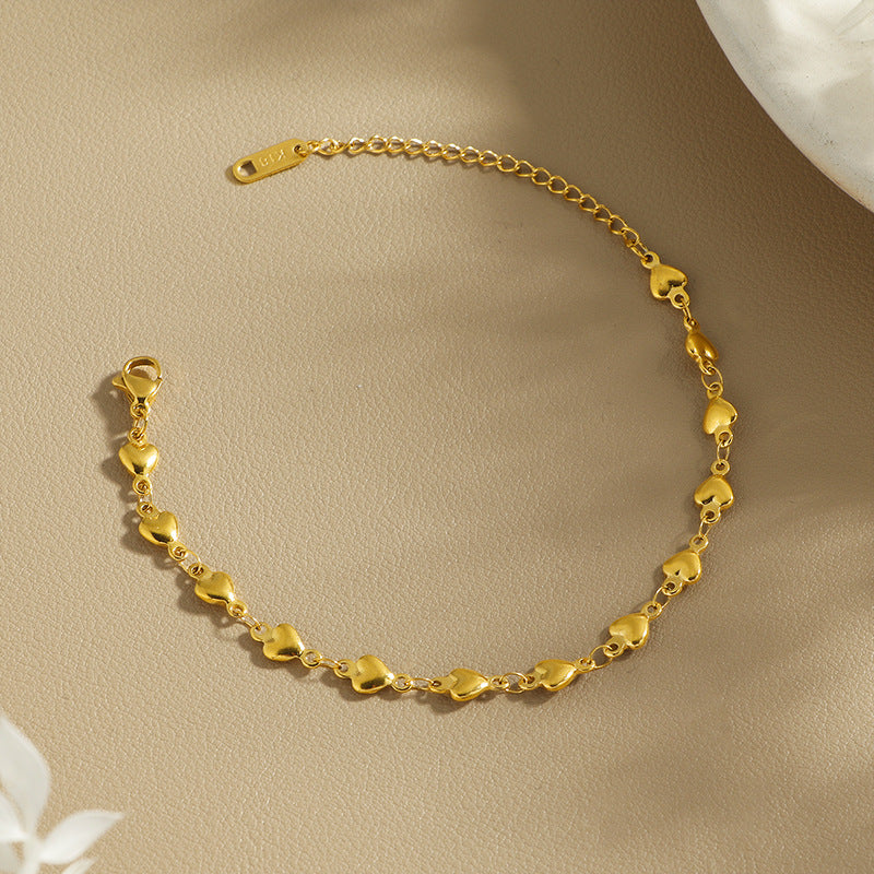Bracelet Chaîne Cœur en Acier Inoxydable Doré Élégant et Raffiné Femmes