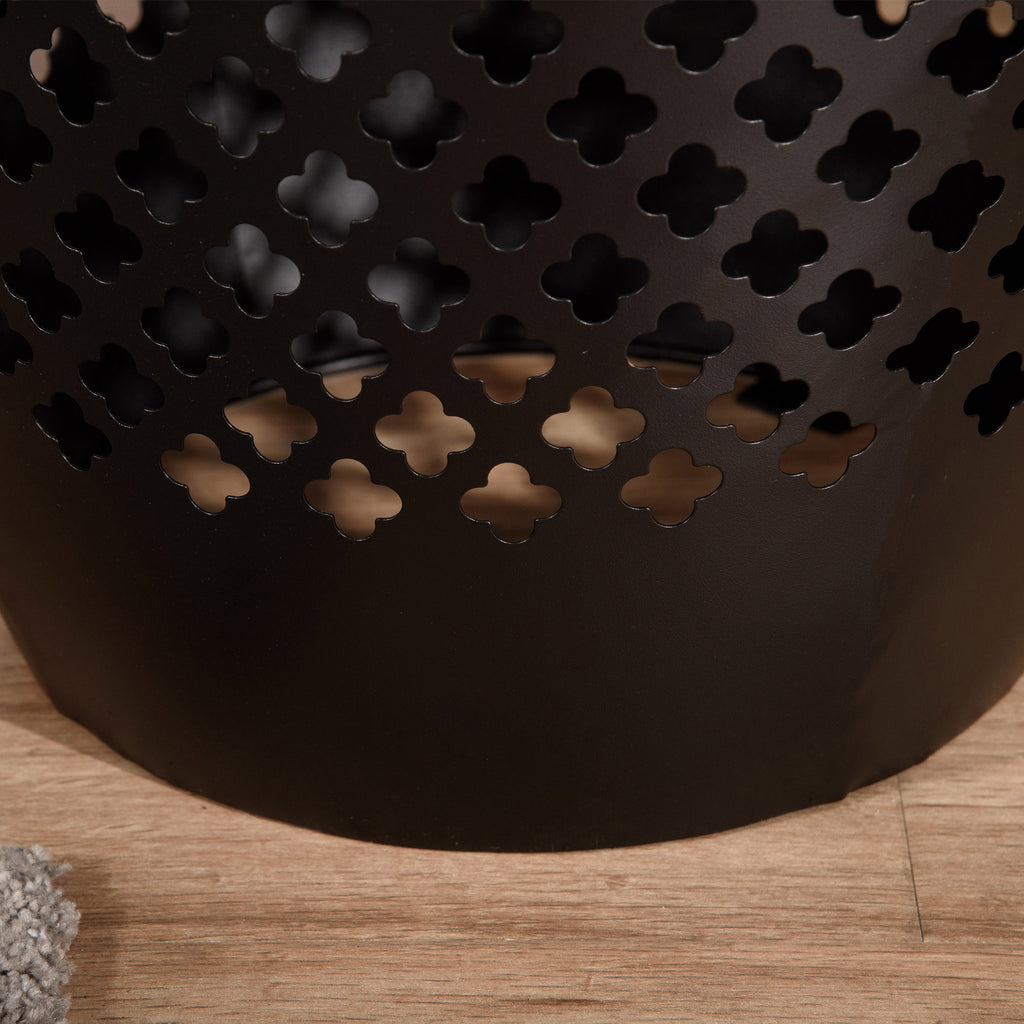 Table d’appoint extérieure en acier de 12,5 pouces, ronde, tambour creux, table d’appoint pour intérieur et extérieur, Noir