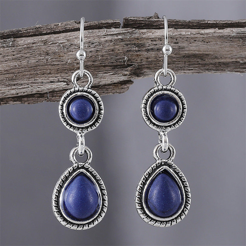 Boucles d'oreilles rétro ethnique en alliage forme goutte d'eau florale argenté