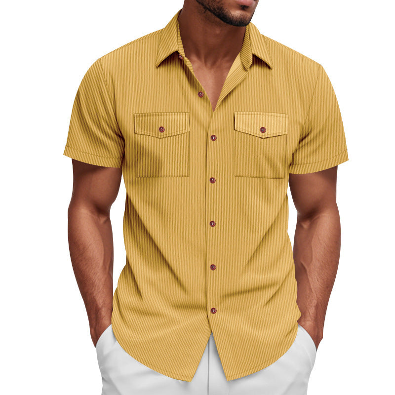 Chemise ample à manches courtes en velours côtelé épais avec grand col