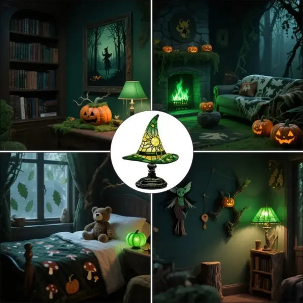 Lampes de Chapeau de Sorcière, Lampe Rétro Gothique en Résine Colorée USB Éclairante pour Chambre de Fête avec Charme Mystique, Lumières en Forme de Chapeau de Sorcier Créatif pour Fête Intérieure Décoration de Maison Hantée Halloween