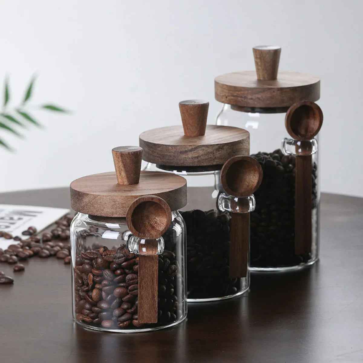3Pcs Glass Coffee Jars With Spoons,Candy Jars,Biscuit Jars,Storage Jars,Tea Jars - IVOIRART.COM
