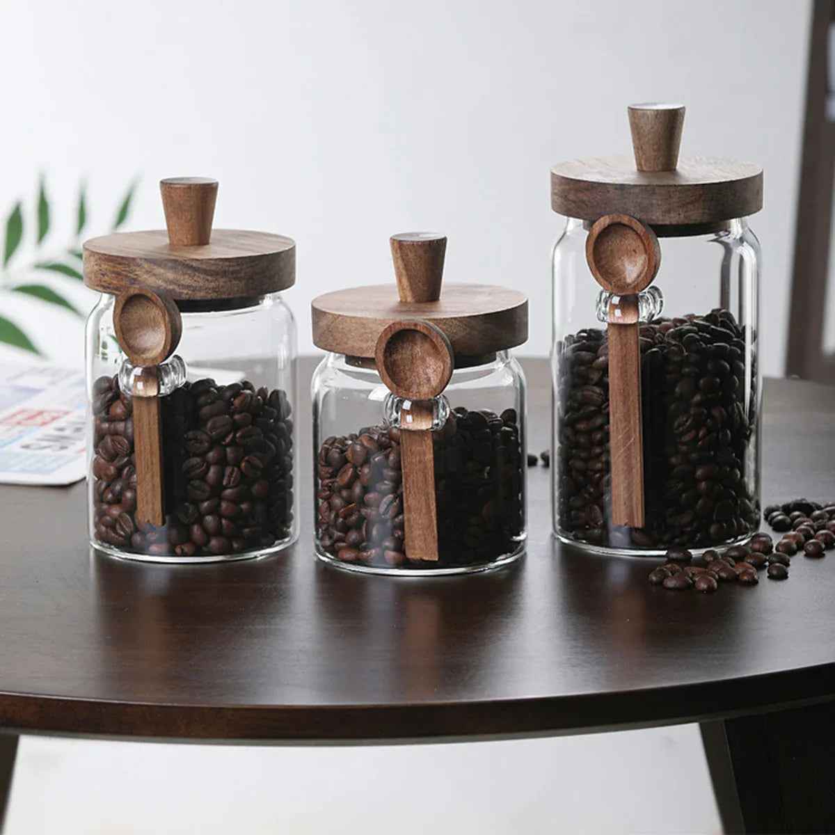 3Pcs Glass Coffee Jars With Spoons,Candy Jars,Biscuit Jars,Storage Jars,Tea Jars - IVOIRART.COM