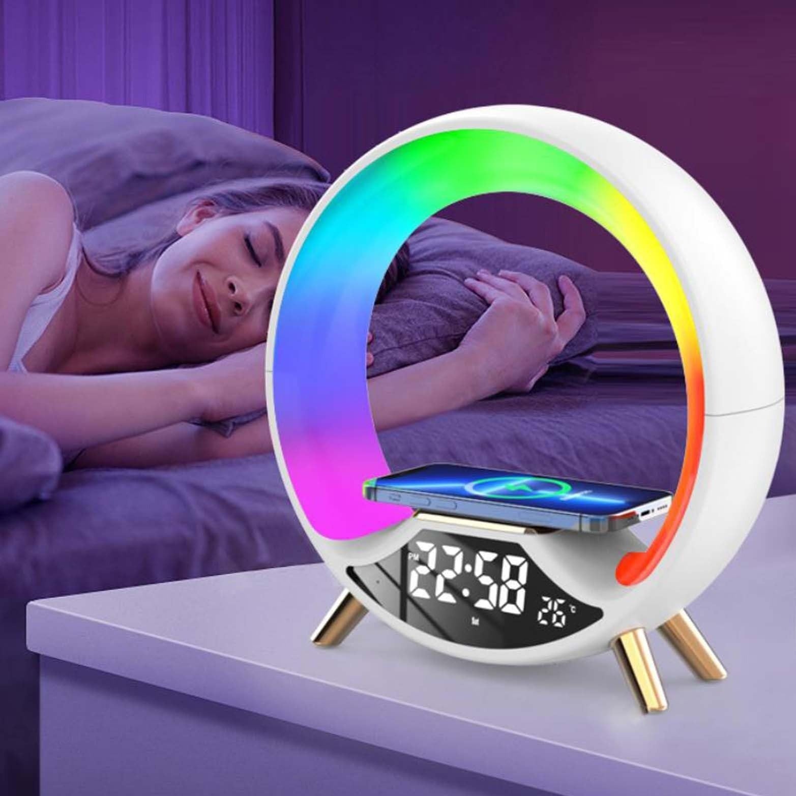 Lumière Nocturne Multifonctionnelle Trois En Un : Chargeur Sans Fil, Enceinte Bluetooth, Lampe
