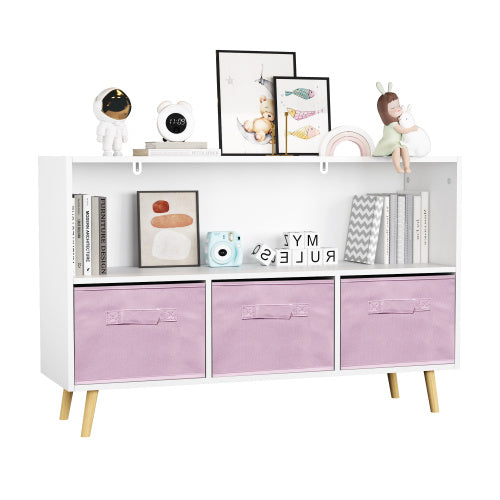 Bibliothèque pour enfants en panneau de fibres avec tiroirs en tissu pliables