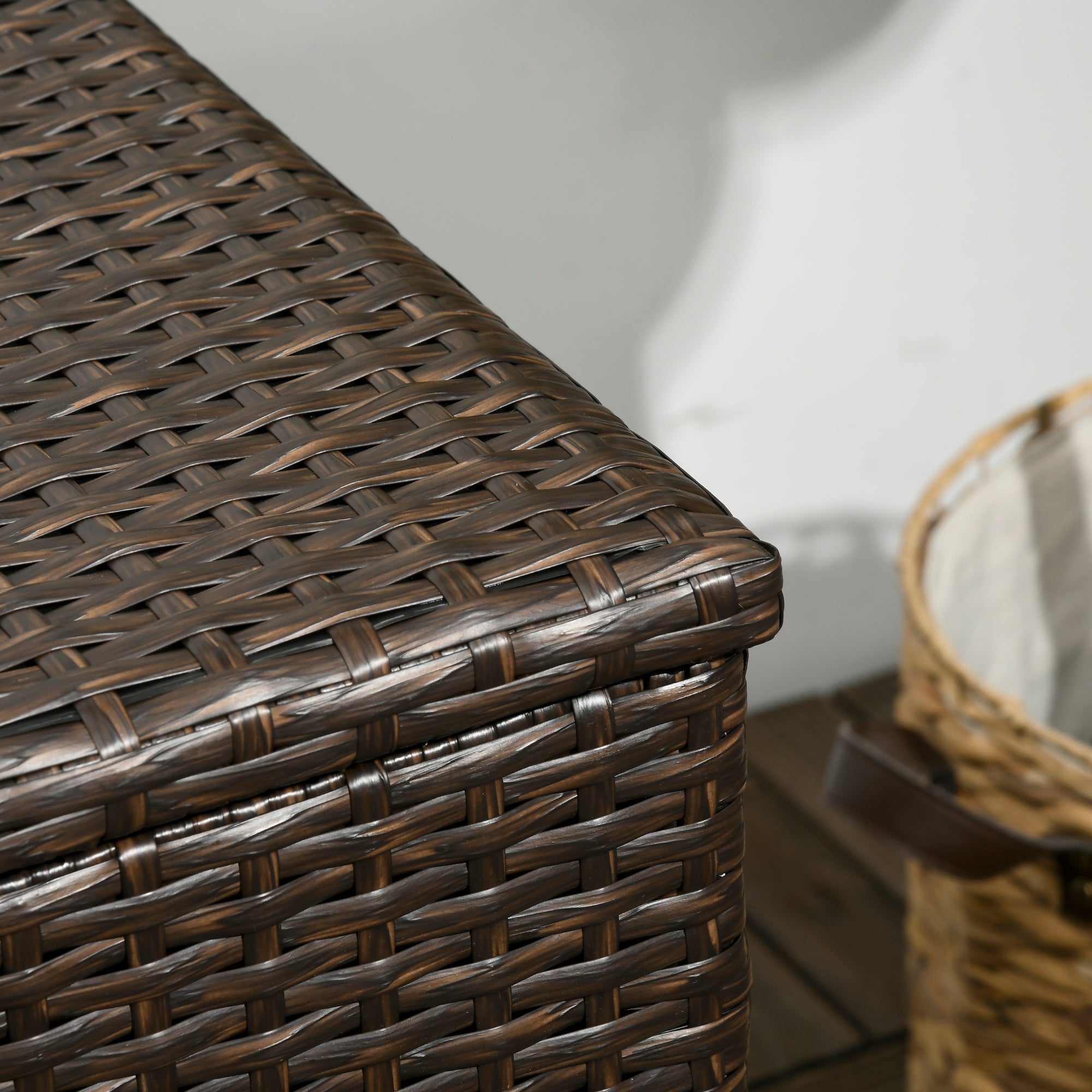 Boîte de rangement extérieure 113 gallons, Coffre en rotin pour intérieur, mobilier de patio, coussins, outils de piscine et jardin, Marron