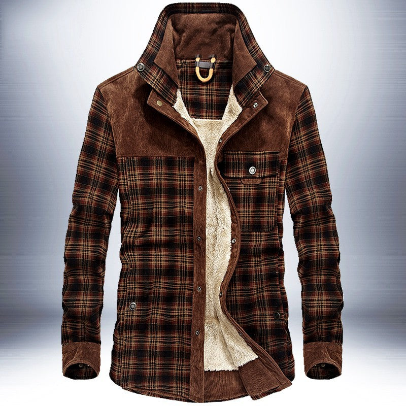 Veste d'Hiver Homme Épaissie Chaude à Polaire 100% Coton à Motif Carreaux Militaire