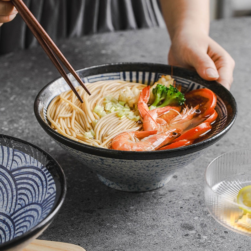 Vaisselle rétro de luxe douce en céramique motif Qinghai pour bol à ramen