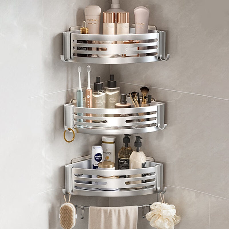 Étagère de Rangement d'Angle Surélevée Portable pour Salle de Bain en Aluminium