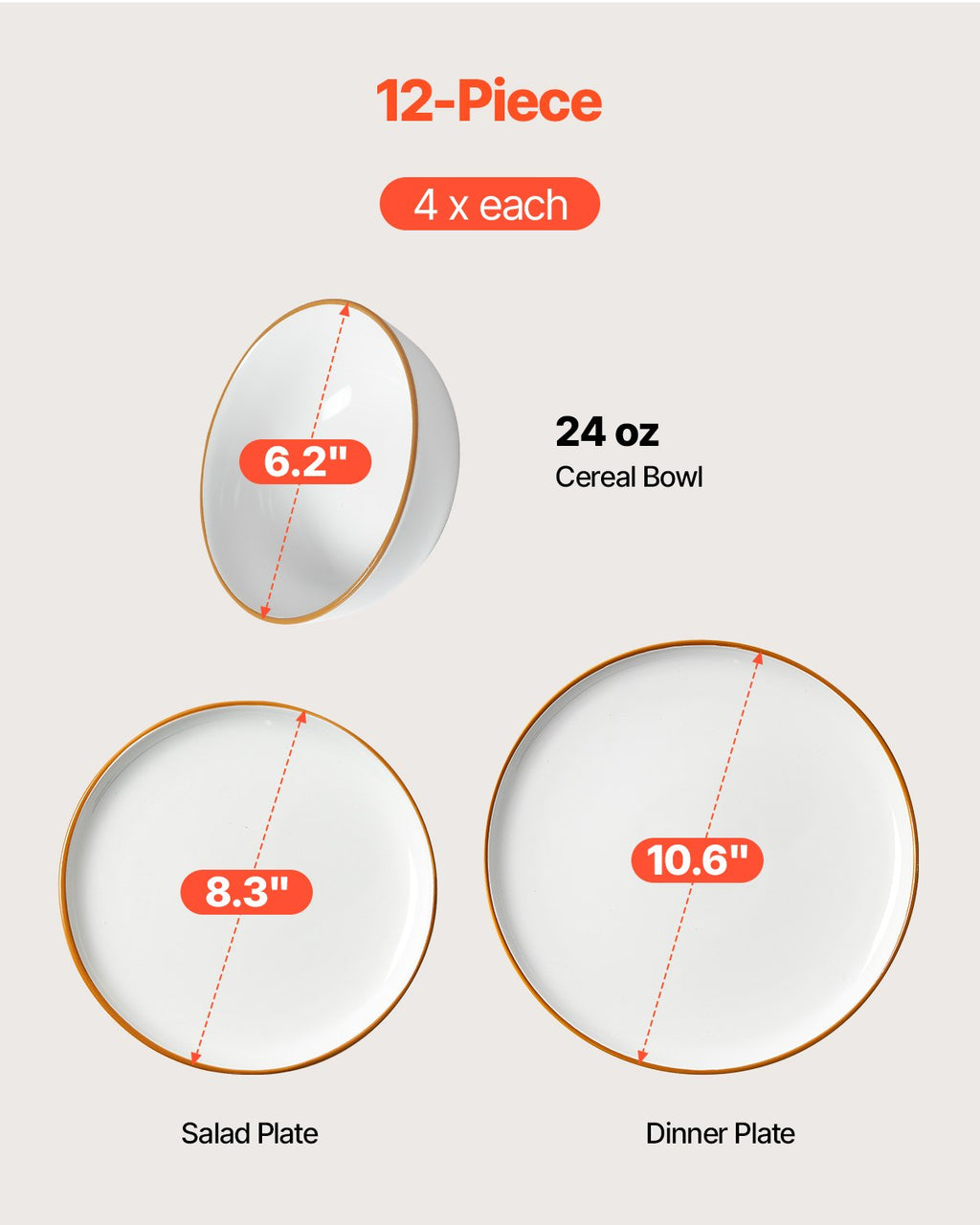 Ensemble de vaisselle, service pour 4 personnes, ensembles d'assiettes et de bols ronds, vaisselle en céramique résistante aux rayures, plats de cuisine adaptés au lave-vaisselle et au micro-ondes, pour dessert, salade, soupe, pâtes, blanc