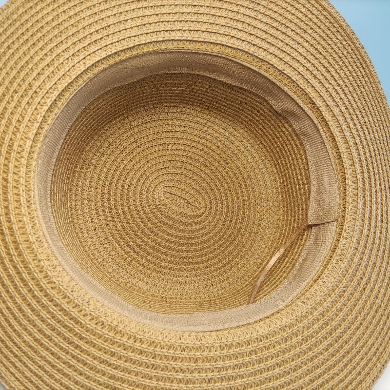 Chapeau de paille plat tressé à la française, haut de forme, bord de mer, vacances à la plage, protection solaire