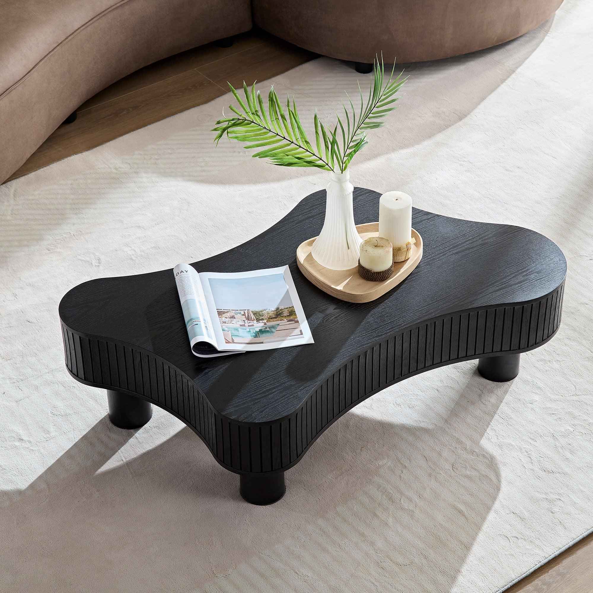 42.52 Inch Modern Wooden Handcraft Drum Coffee Table Irregular Shaped Coffee Table For Living Room,Small Coffee Table With Sturdy Pedestal - IVOIRART.COM