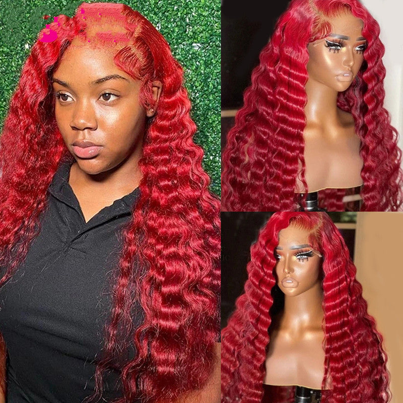 Perruque en cheveux humains ondulés profonds rouges, accessoire naturel élégant