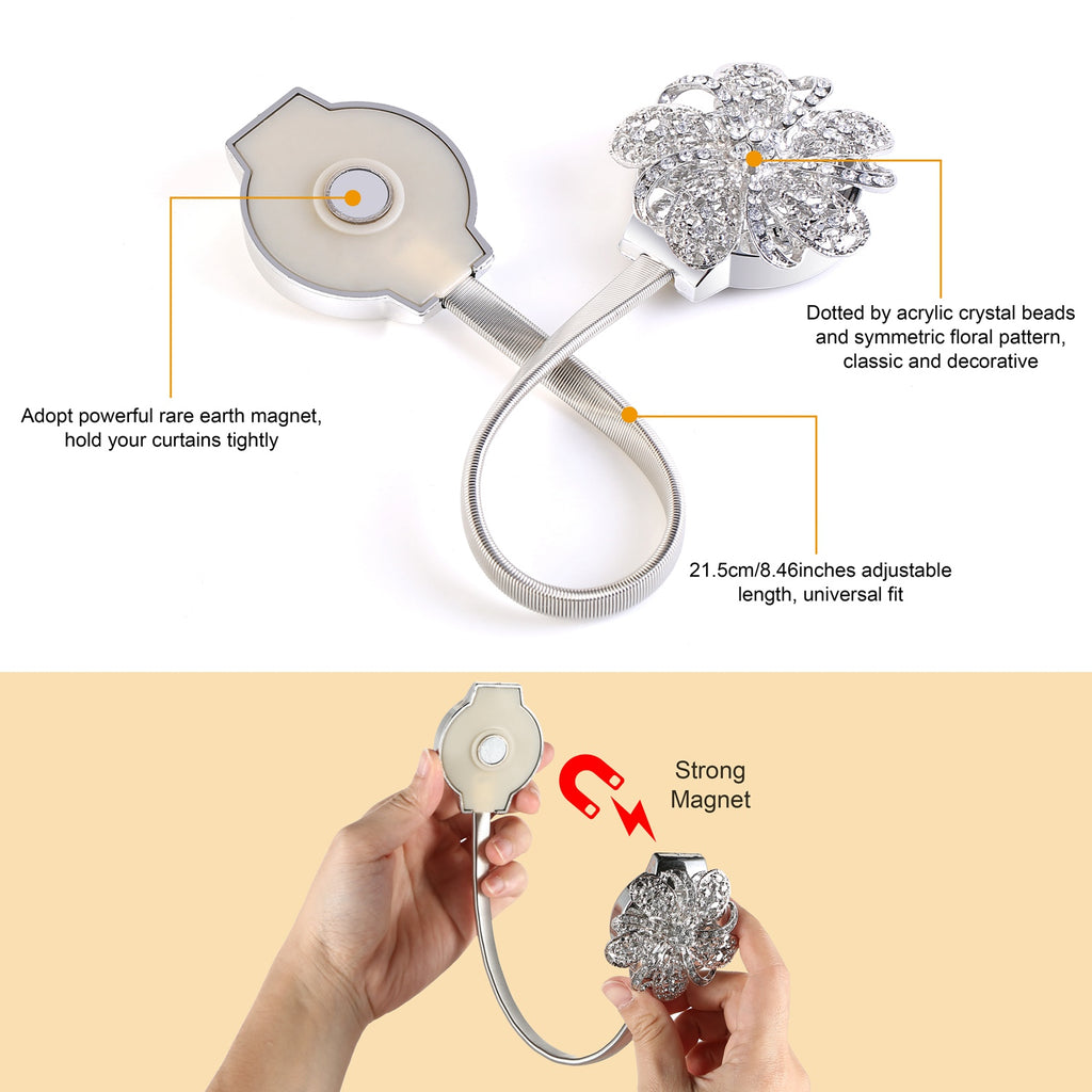 2 lots d'embrasses magnétiques pour rideaux extensibles – Porte-draps décoratif floral pour fenêtre (salon restaurant appartement)