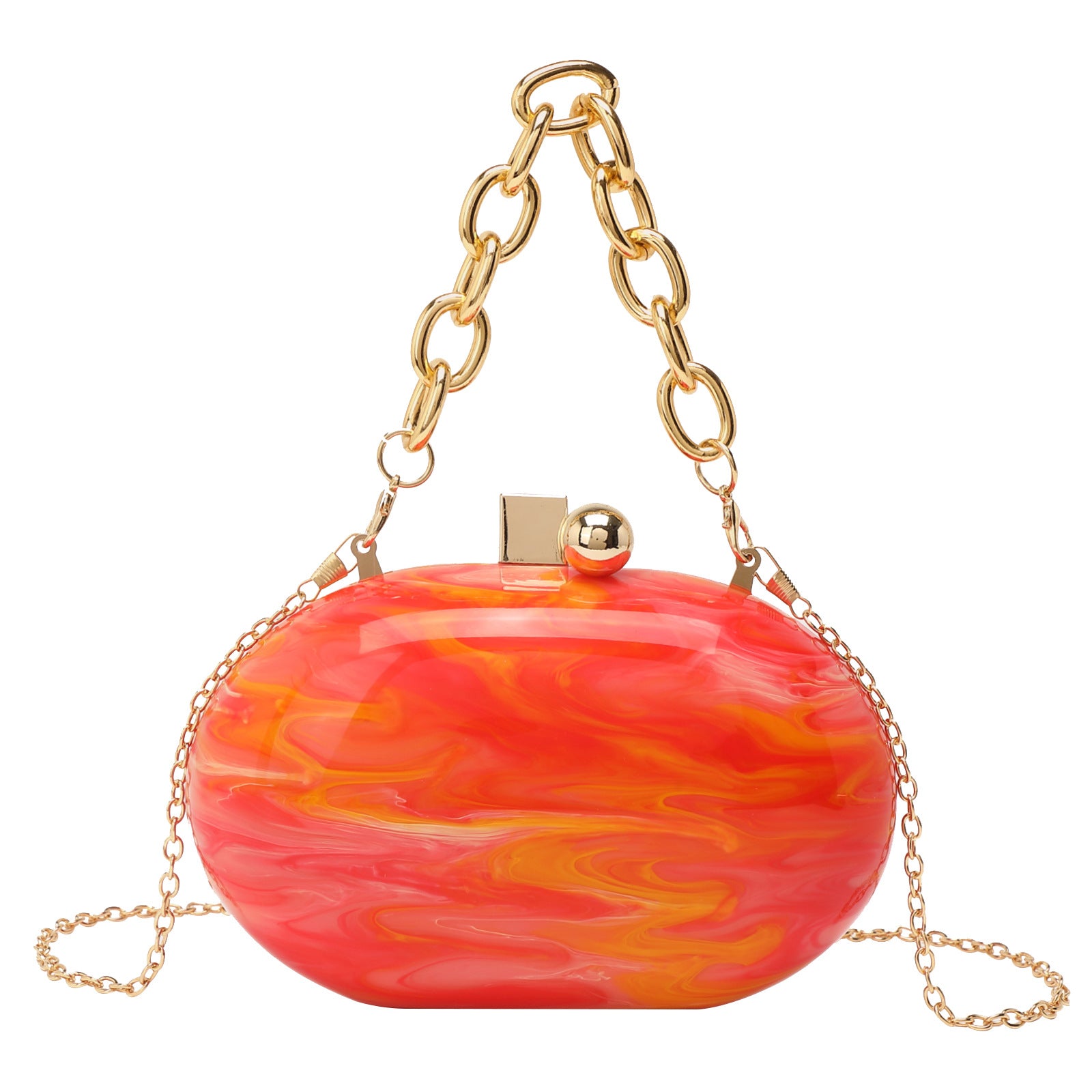 Sac à bandoulière ovale en acrylique avec chaîne - Élégance rétro