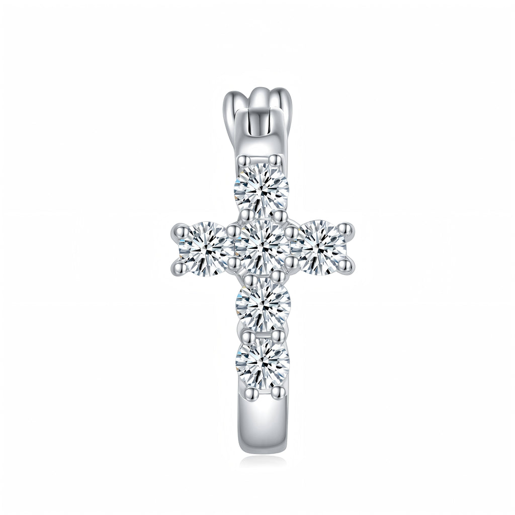 Boucles d'oreilles créoles croix en argent sterling S925 avec moissanite et platine