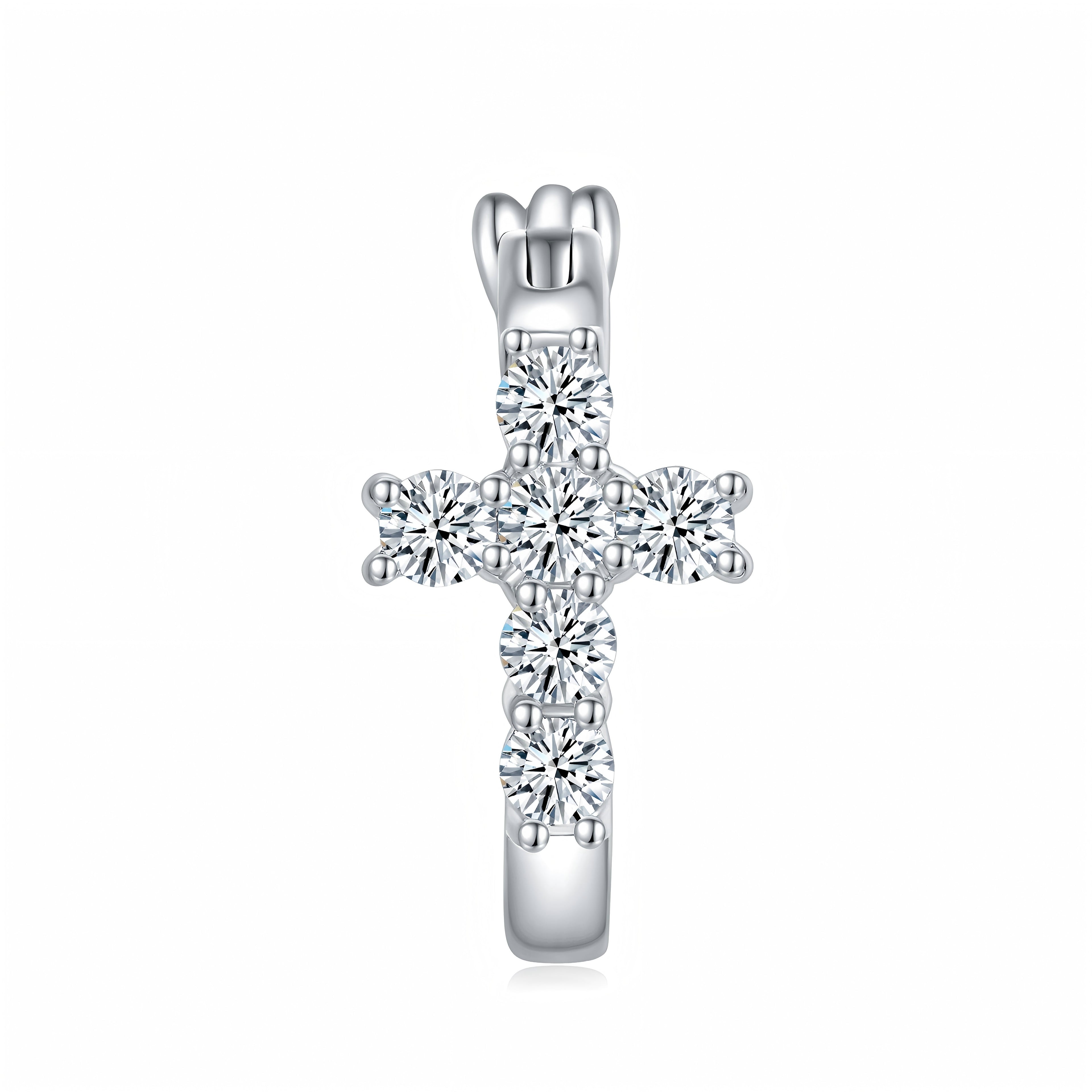 Boucles d'oreilles créoles croix en argent sterling S925 avec moissanite et platine