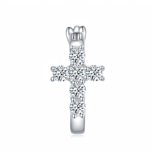 Boucles d'oreilles créoles croix en argent sterling S925 avec moissanite et platine