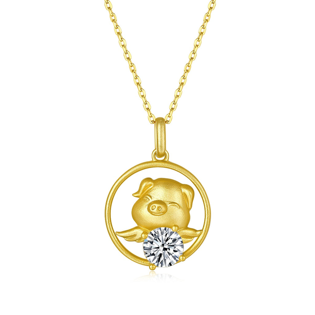 Collier Zodiaque Chinois en Argent Sterling S925 Doré avec Moissanite 1ct - Coffret Cadeau Certifié GRA - 5,2g