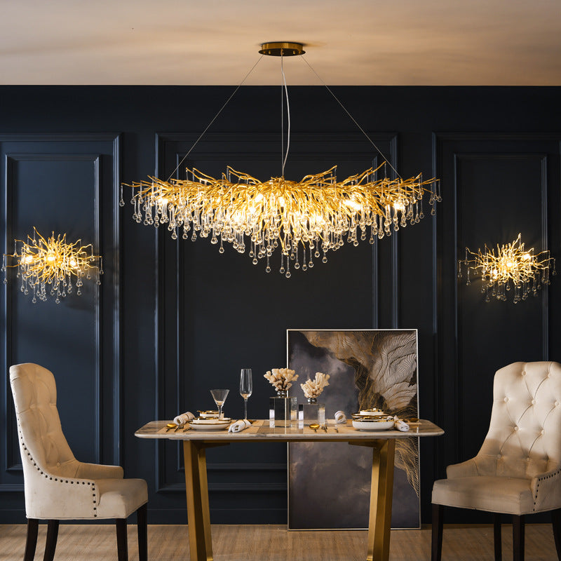 Lustre Postmoderne Luxe Léger Goutte d'Eau Cristal Lampe Ambiance Élégante