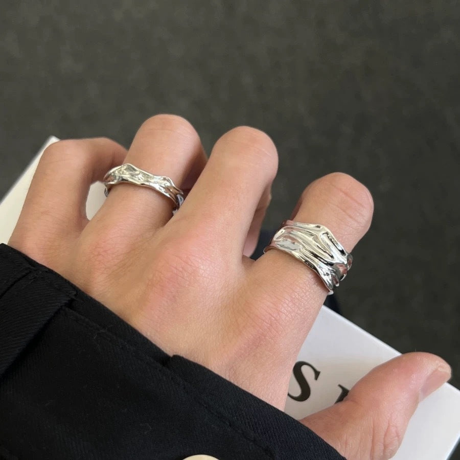 Bague pour femme en argent pur S999, plissée irrégulière style punk doux, texture concave convexe niche, design robuste au doigt
