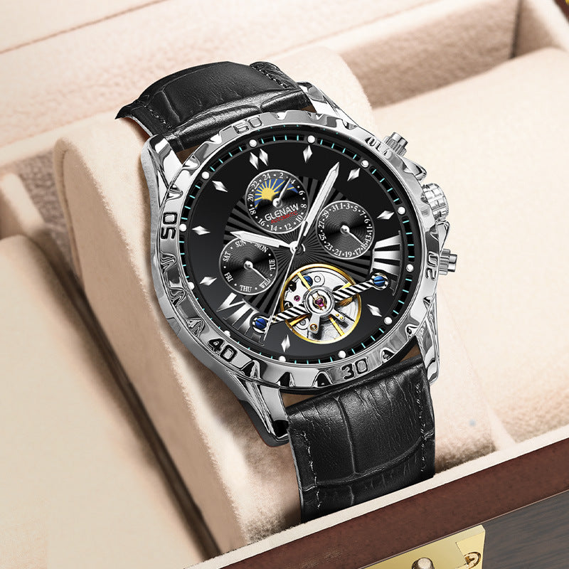 Montre automatique mécanique pour homme au design ajouré et tendance