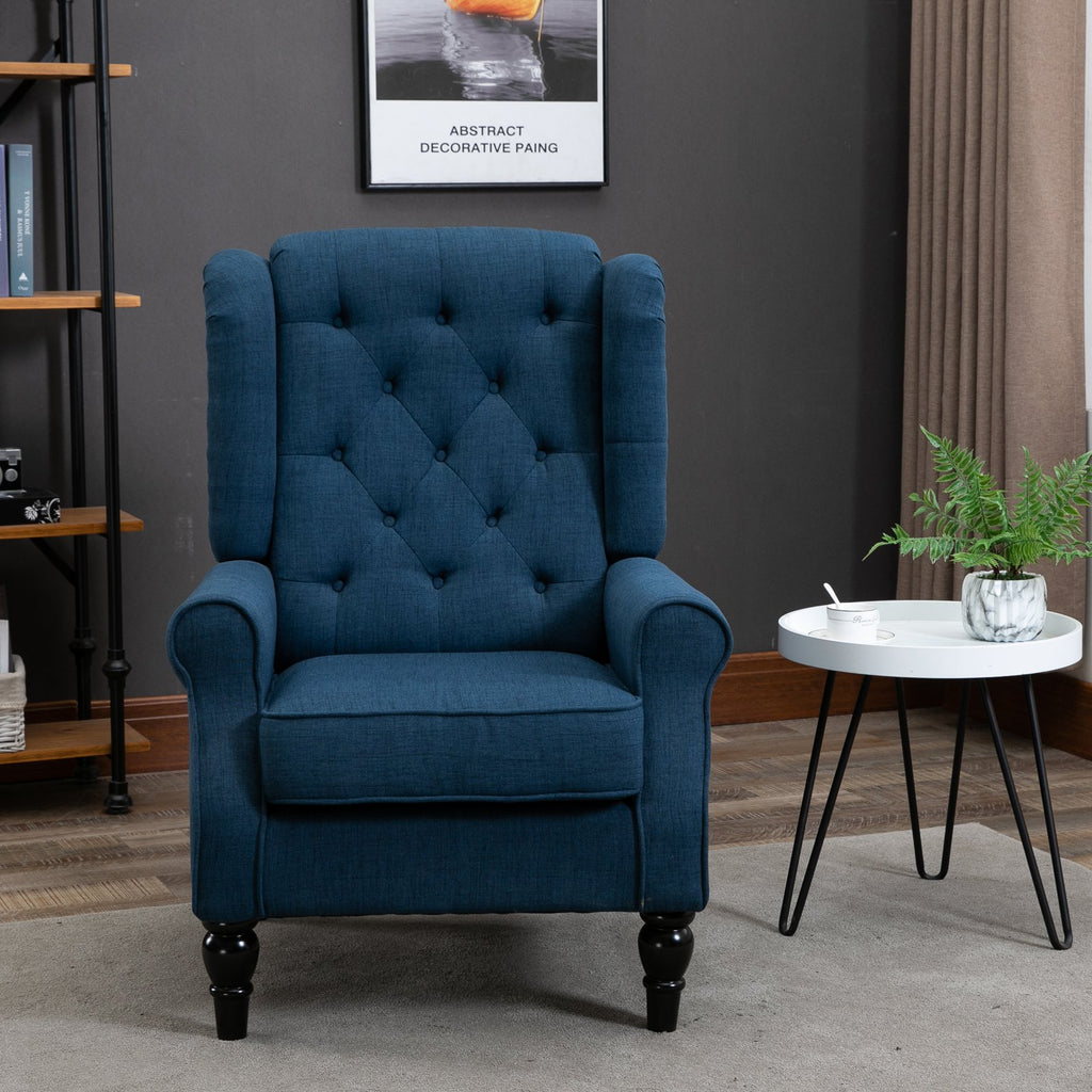 Fabric Tufted Club Accent Chair with Wooden Legs, Blue