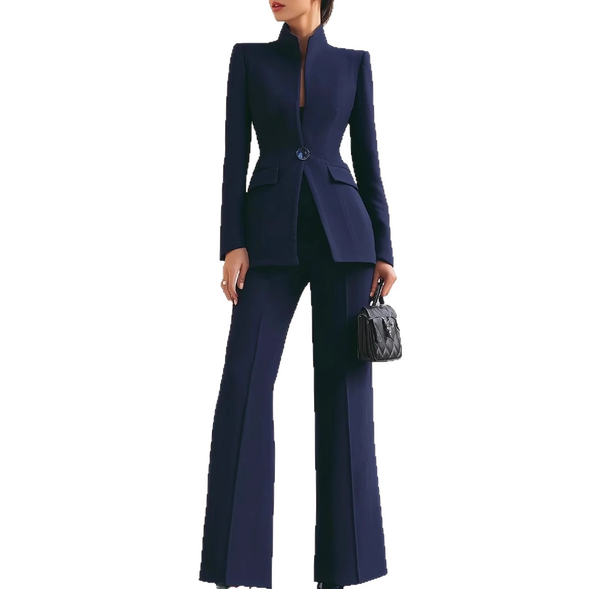 Ensemble Deux Pièces Costume Petit avec Poche et Bouton Unique Manche Longue