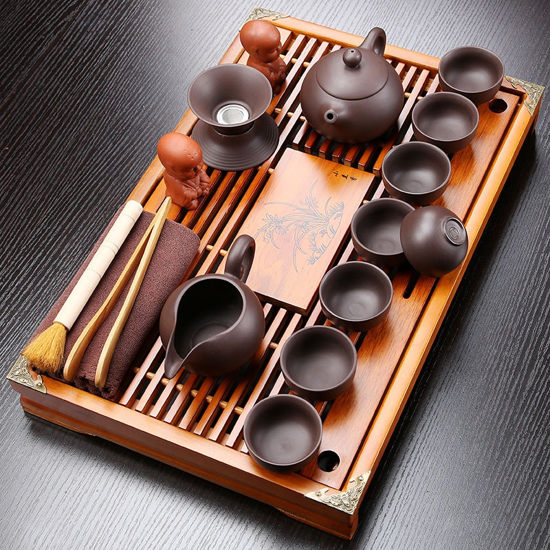 Plateau de salon chinois avec drainage et réservoir d'eau — Plateforme à thé — Service à thé