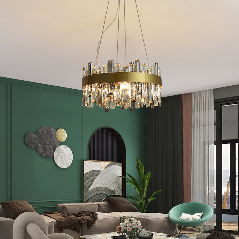Lustre en Cristal pour Salon Lumières Simples en Acier Inoxydable Élégant