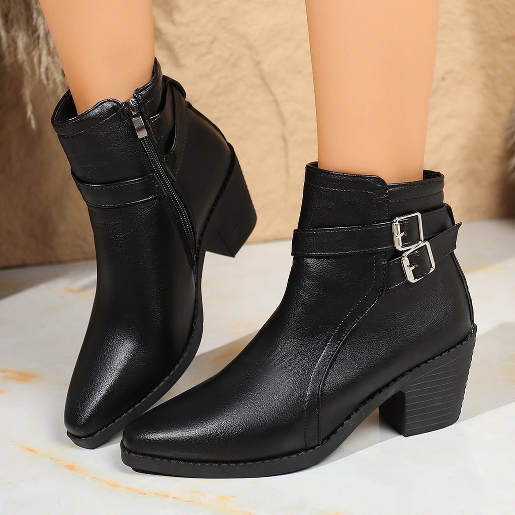 Nouveaux Bottines Cheville Automne à Boucle de Ceinture en Cuir pour Femme