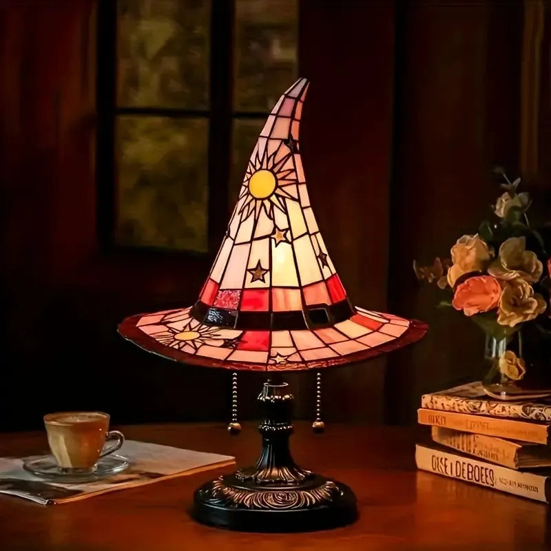 Lampes de Chapeau de Sorcière, Lampe Rétro Gothique en Résine Colorée USB Éclairante pour Chambre de Fête avec Charme Mystique, Lumières en Forme de Chapeau de Sorcier Créatif pour Fête Intérieure Décoration de Maison Hantée Halloween