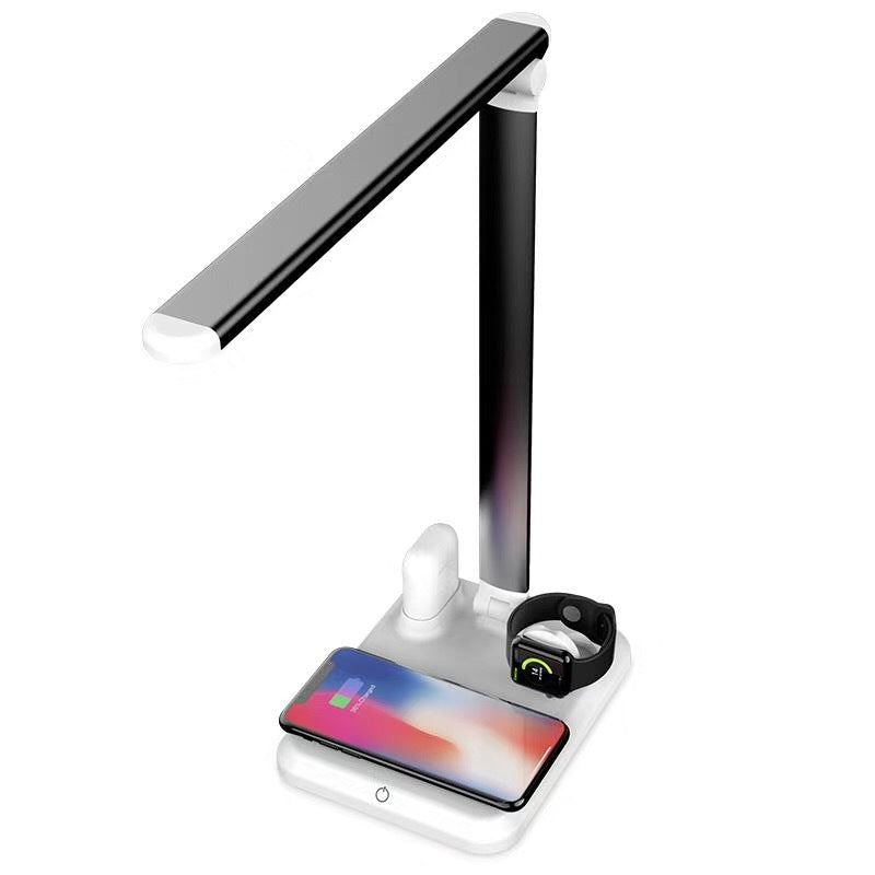 Lampe de Bureau LED 4 en 1 avec Chargeur Sans Fil Intégré, Multifonctionnelle