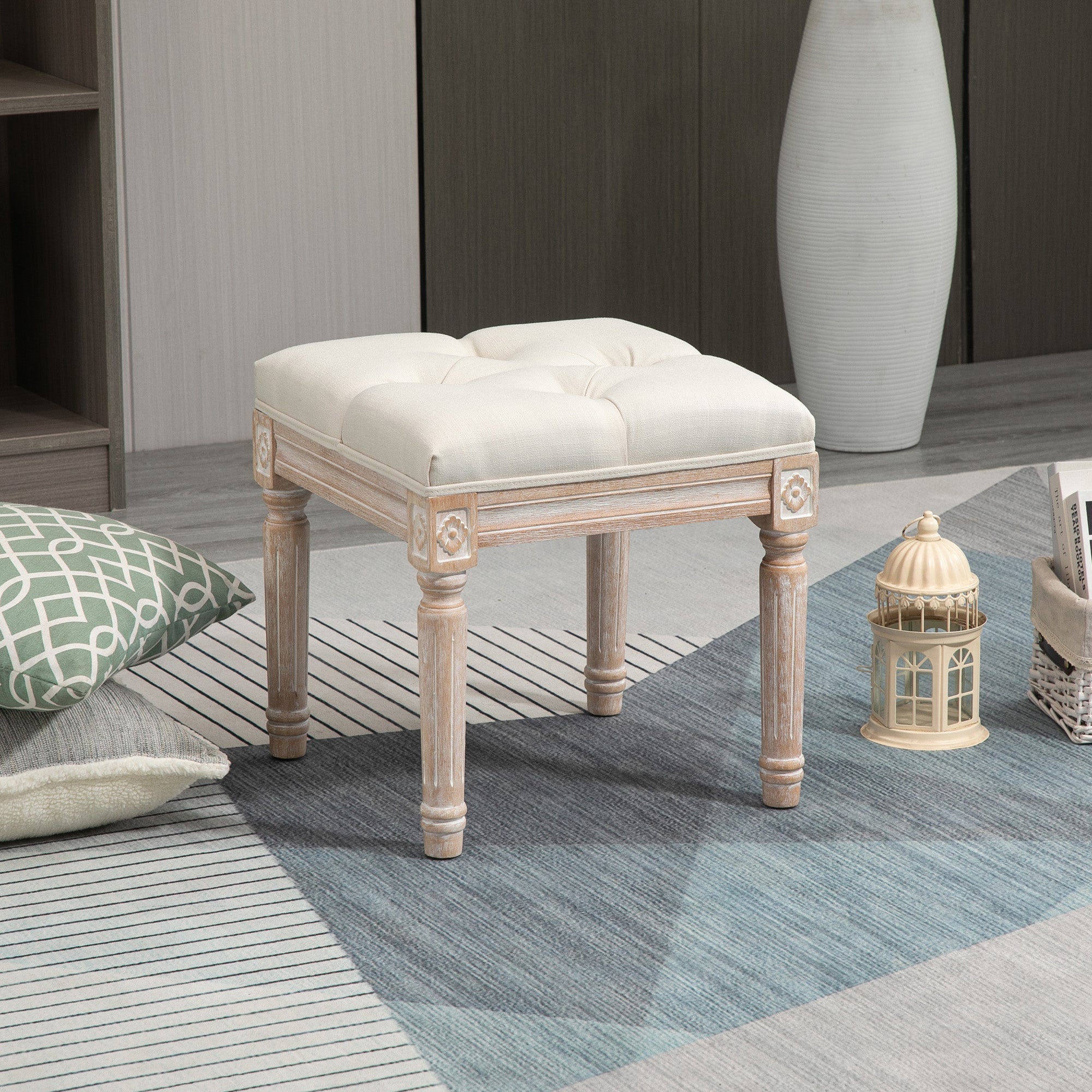 Banc Ottoman Vintage Repose-pieds avec Siège Capitonné