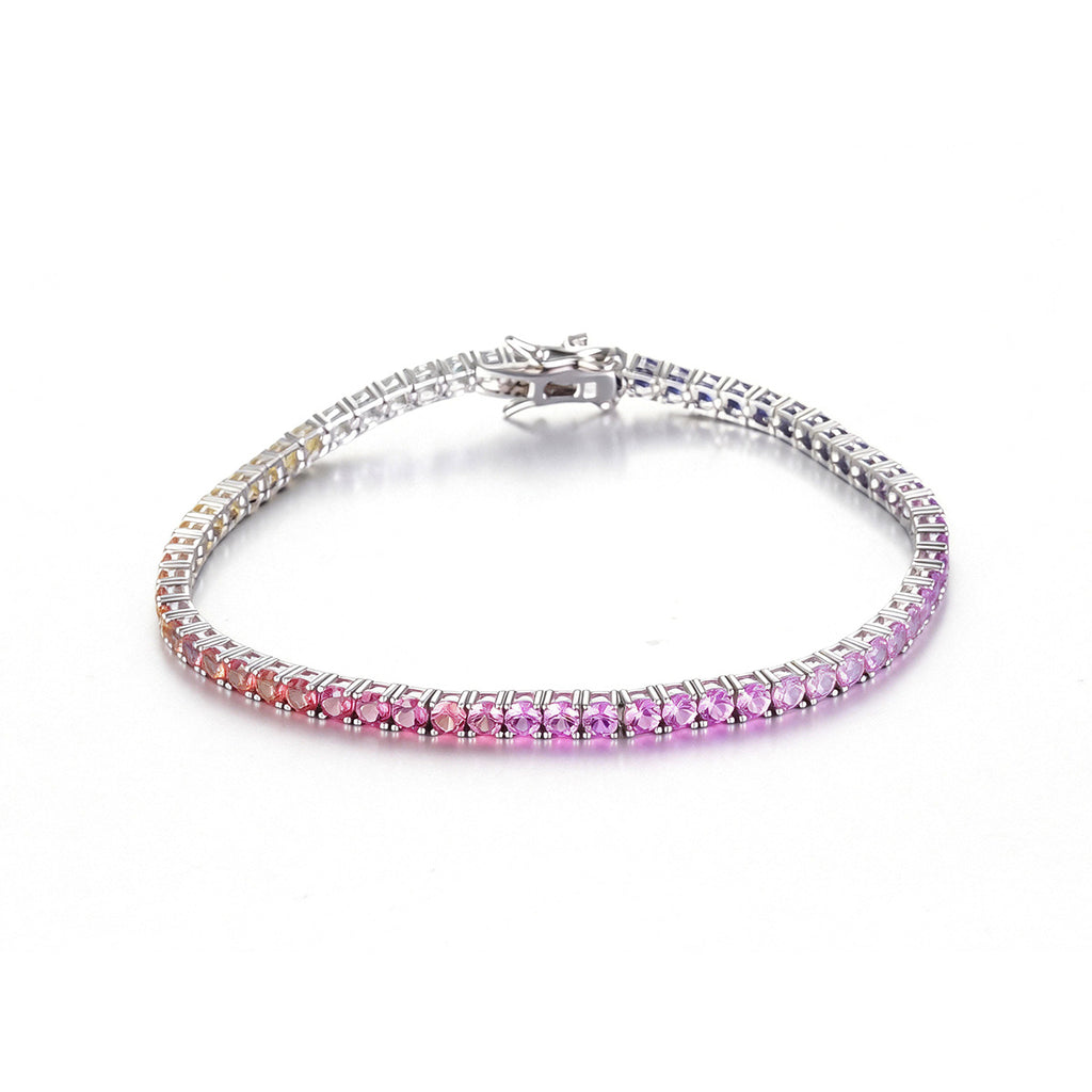 Bracelet Tennis 2mm S925 Argent Sterling Pierres Arc-en-Ciel Créées en Laboratoire Argent Platine