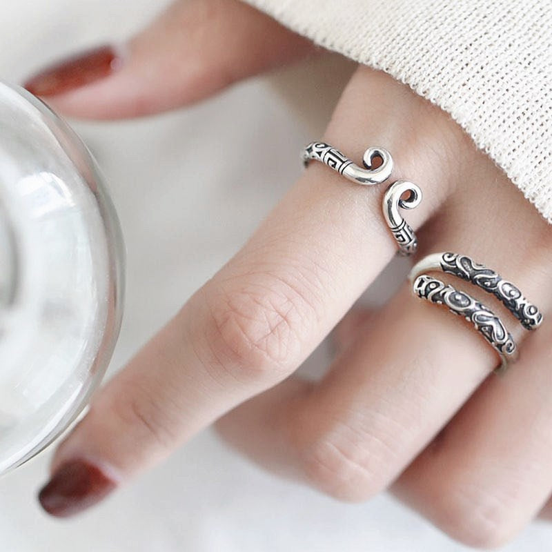 Bague Ouverte Ajustable en Argent Pur S999 Minimaliste Cerceau Serré Stylée Couples