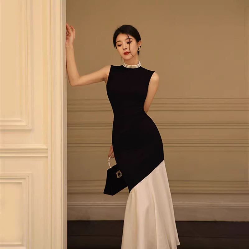 Nouvelle Robe Maxi Noire Femme d'Été Sans Manches Cintrée Élégante à Queue de Poisson