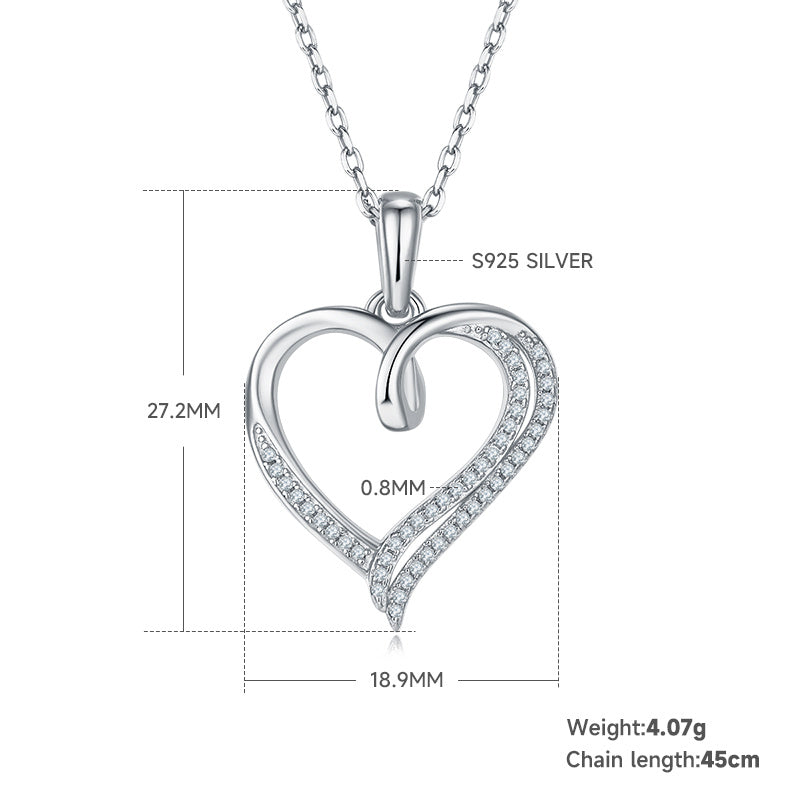 Collier Cœur Asymétrique Argent S925 49 Moissanites 45 cm, Double Rangée