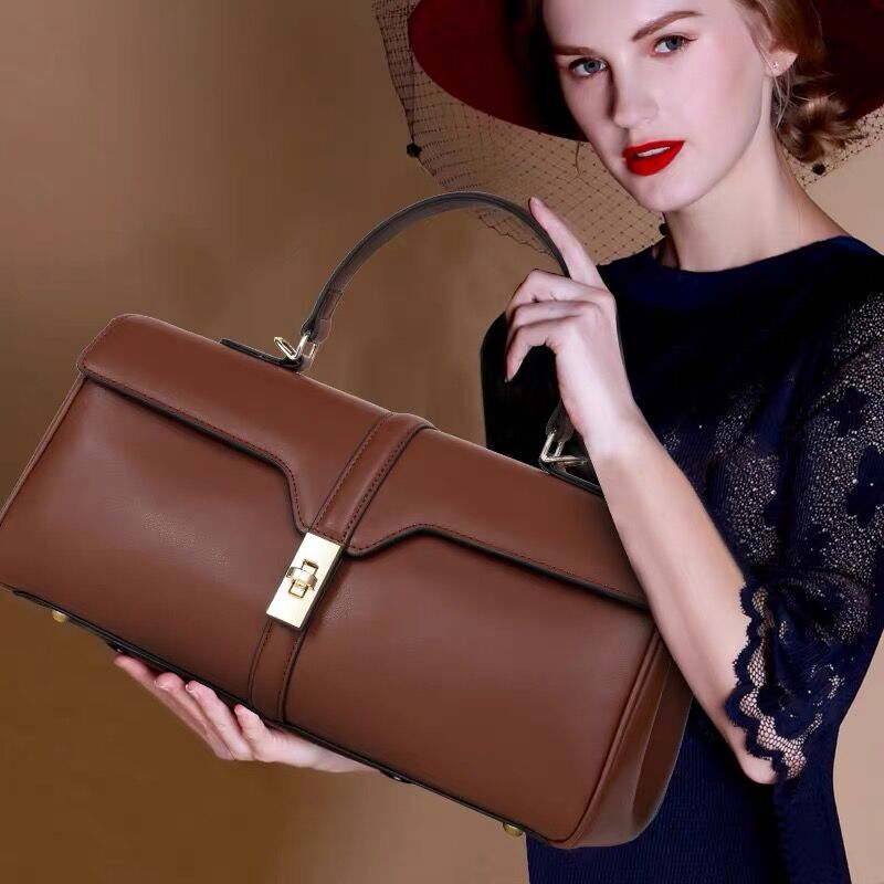 Sac besace femme en cuir de vachette pleine fleur, grande capacité, couleur unie, mode