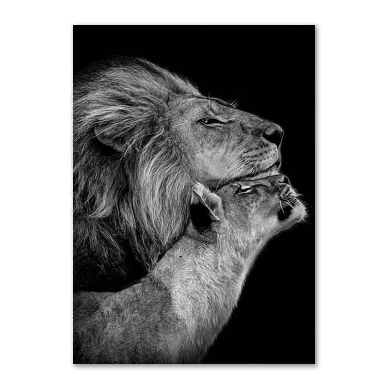 Affiche de Famille de Lions Noir et Blanc Impression sur Toile