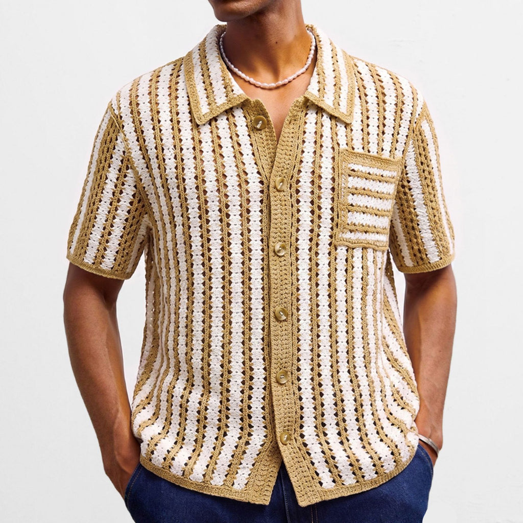 Pull Homme Rétro À Rayures Avec Mailles Ajourées Confortables Khaki